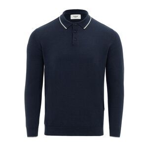 Firetrap Mens Long-Sleeved Polo Shirt / Navy/Gray